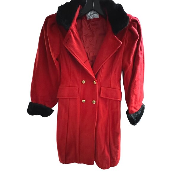 Rothschild Girl's Red Wool Blend Coat With Faux Fur Trim Size 10 - Picture 5 of 9